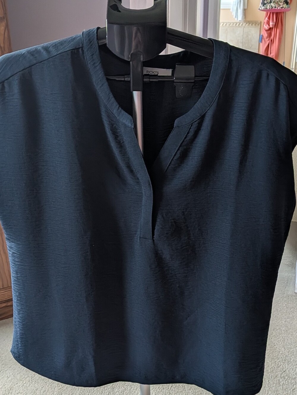 Ricki's Navy Short-Sleeve Split-Neck Blouse